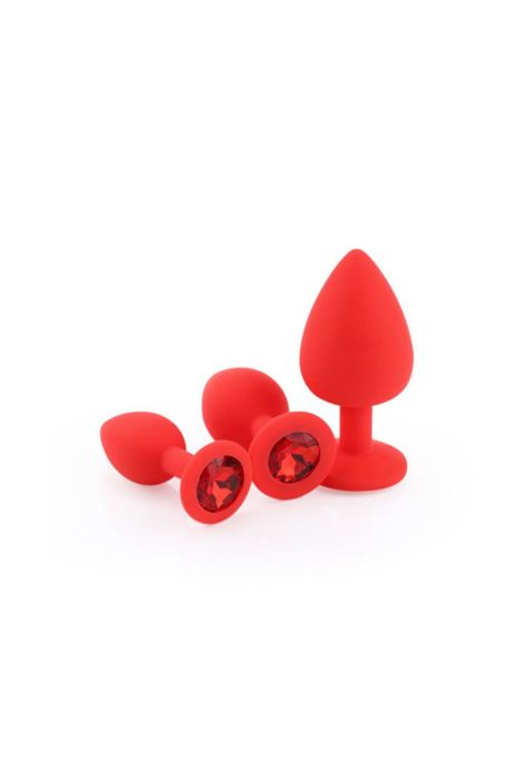Plug Anal Dilatador Silicona Cristal Rojo Set 3 Medidas-0