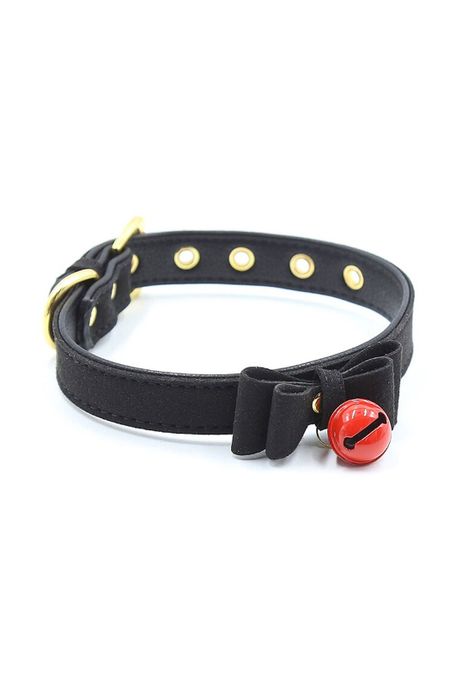 Collar Gargantilla Choker Con Cascabel Eco Cuero Negro-0