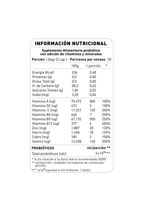 Probiótico Defenses + 6 Vit + 6 Minerales 60 Cap NUP-3