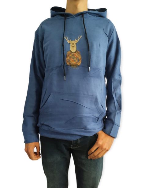 Poleron Canguro Con Gorro Reno hipster azul-0