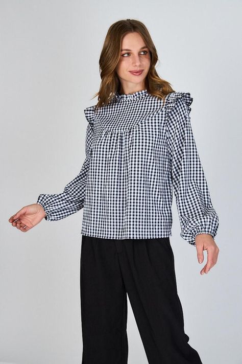 Blusa con Vuelos Berni Gingham Eclipse-0