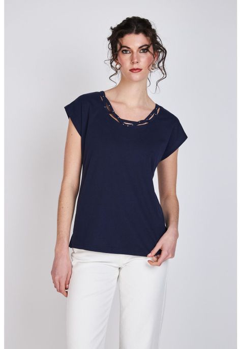 Polera Detalles Escote Bernardita Azul Marino Woman by Eclipse-1