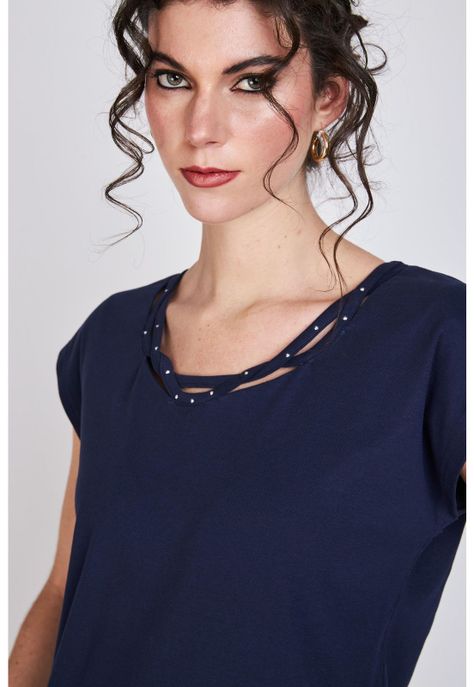Polera Detalles Escote Bernardita Azul Marino Woman by Eclipse-2