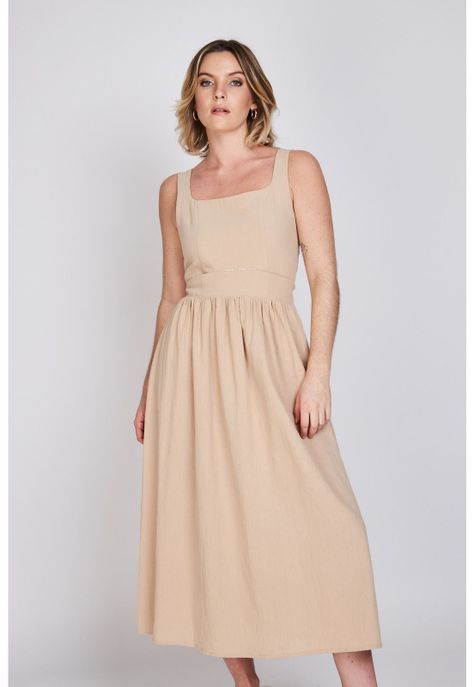 Vestido Escote Cuadrado Javiera  Beige Eclipse-0