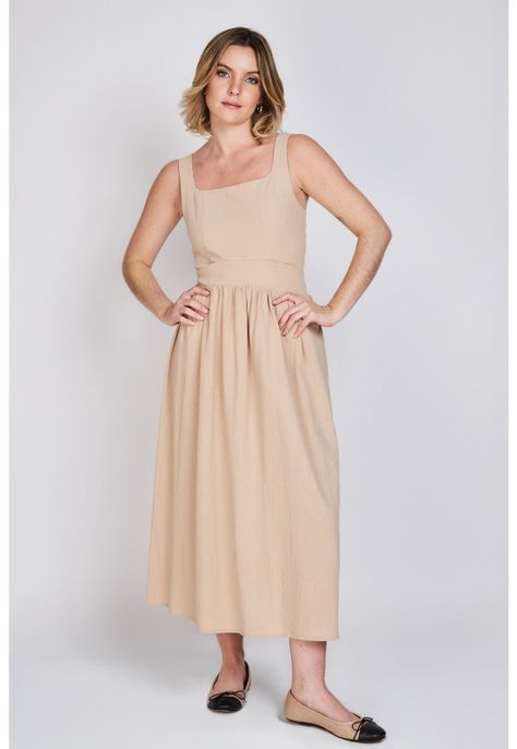 Vestido Escote Cuadrado Javiera  Beige Eclipse-3