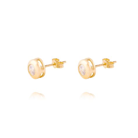 Aros Oro Amarillo 18kt Modelo Punto Luz con Piedra Circonita-0