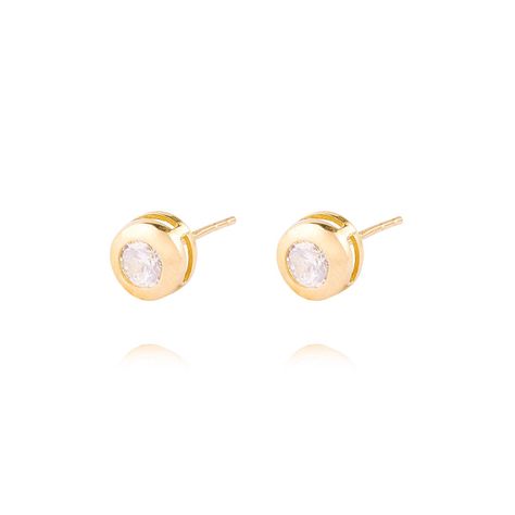 Aros Oro Amarillo 18kt Modelo Punto Luz con Piedra Circonita-2