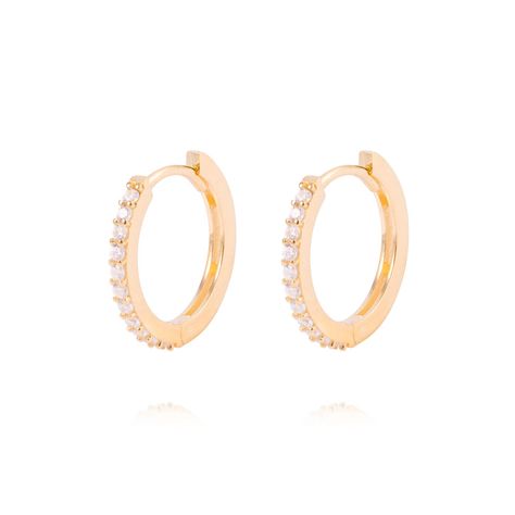 Aros de Oro 18kt Argolla Circón 1/2 Riel-0