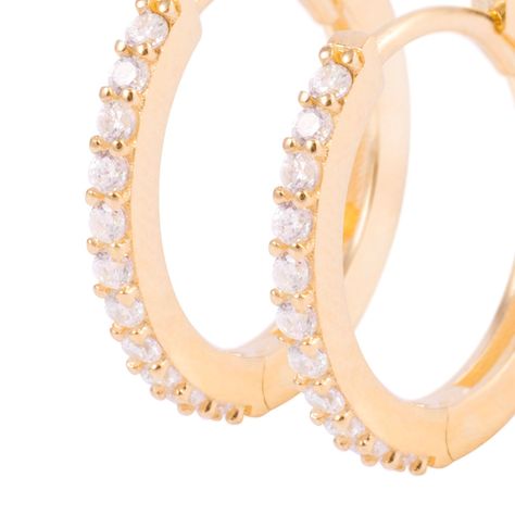 Aros de Oro 18kt Argolla Circón 1/2 Riel-1