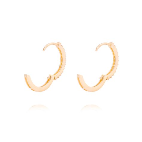 Aros de Oro 18kt Argolla Circón 1/2 Riel-2