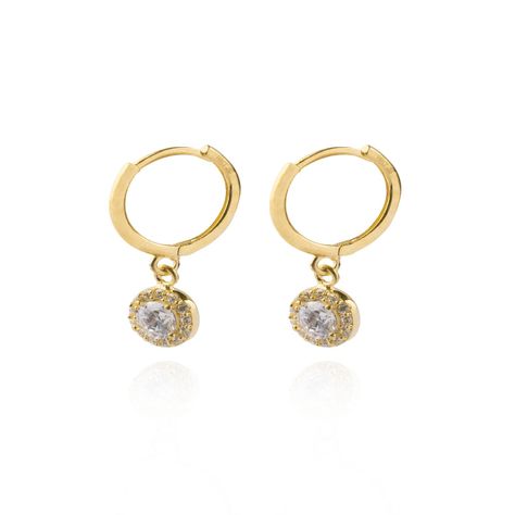 Aros de Oro 18kt Circón Colgante enmarcado en circones-0