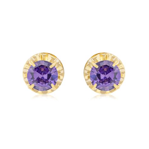 Aros de Oro 18kt Chatón Amatista Circonita 3mm-0