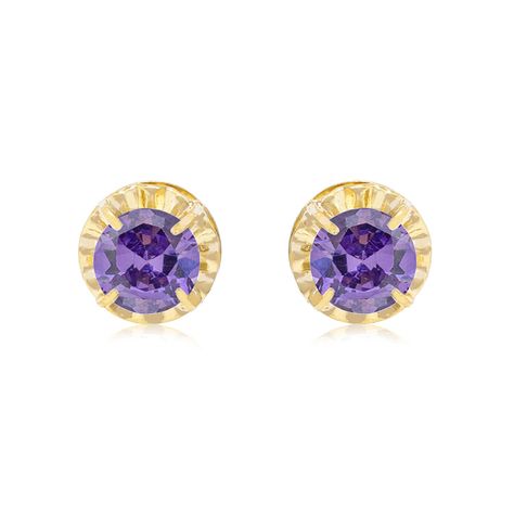 Aros de Oro 18kt Chatón Amatista Circonita 3mm-2