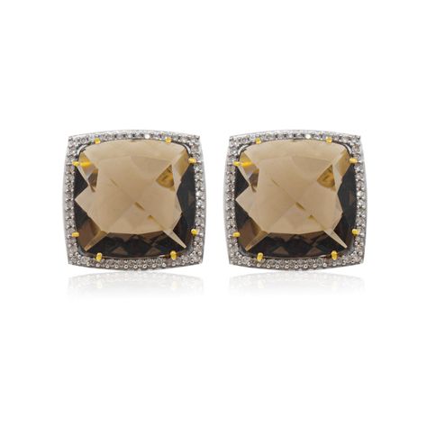Aros de Diamante en Oro de 18 Kt Quarzo Fume-0