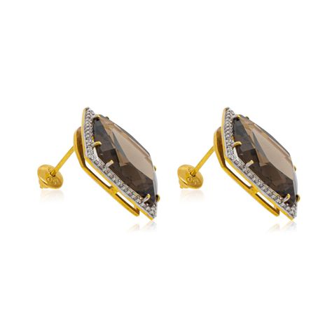 Aros de Diamante en Oro de 18 Kt Quarzo Fume-1