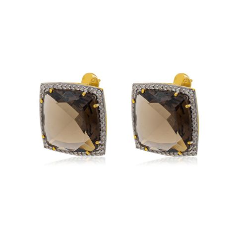 Aros de Diamante en Oro de 18 Kt Quarzo Fume-2