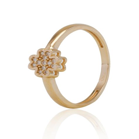 Anillo de Oro 18kt Flor 4 Hojas Circón-1
