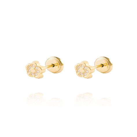 Aros de Oro 18kt Circón Flor 5 petalos-0
