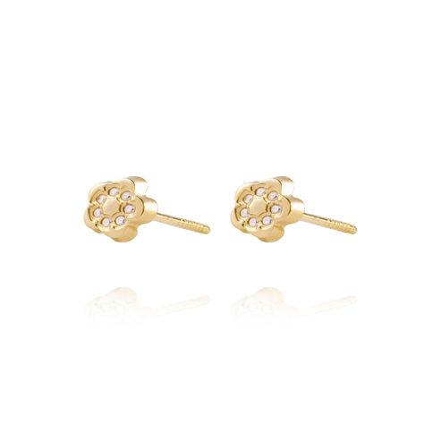 Aros de Oro 18kt Circón Flor 5 petalos-1