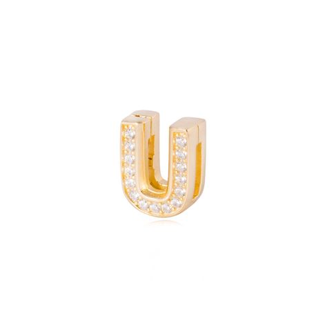 Dije de Plata broche Letra U con Circonita Revestido en Oro 18kt-1