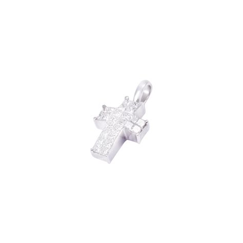 Colgante Oro Blanco 18kt Cruz Diamantes 36 Pts-0