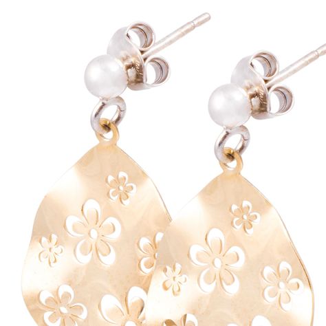 Aros Plata Esterlina 925 Gota con Flor Revestido en Oro 18kt-1