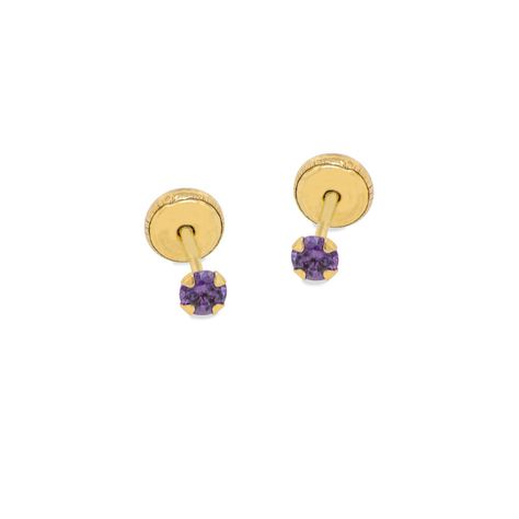 Aros de Oro 18kt Piedra Amatista 3mm-1