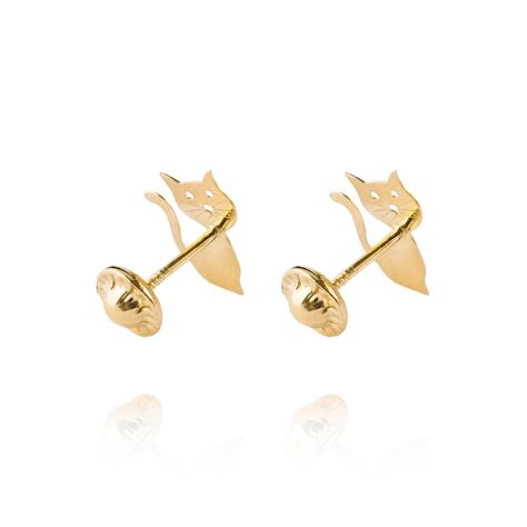 Aros de Oro 18kt Gato Figura-2