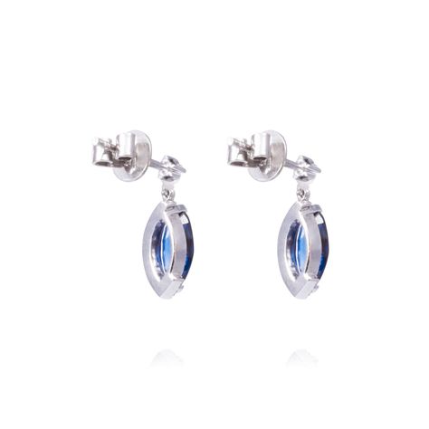 Aros Oro Blanco 18kt Diamantes 14 Pts y Zafiro 1,25 Qlts-2