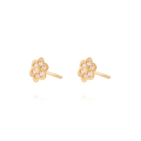 Aros de Oro 19kt Flor Pequeña Circón-1