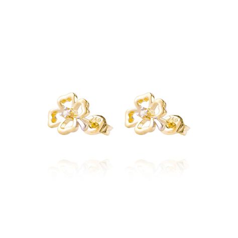 Aros de Oro 18kt Trébol Circón-0