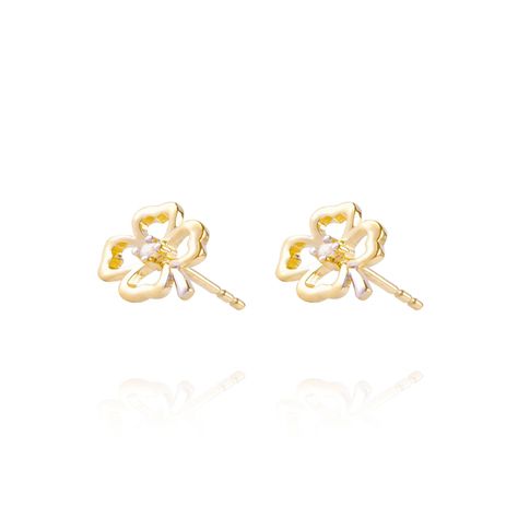 Aros de Oro 18kt Trébol Circón-2