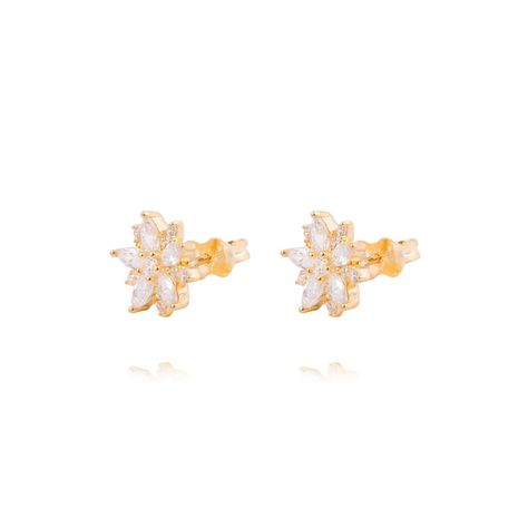 Aros de Oro 18kt Flor Radiante Circón-0