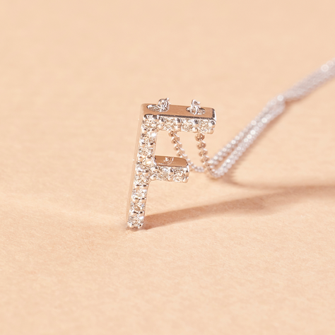 Collar Oro Blanco 18kt Diamantes Letra F 7Pts | Danielle Costantini-1
