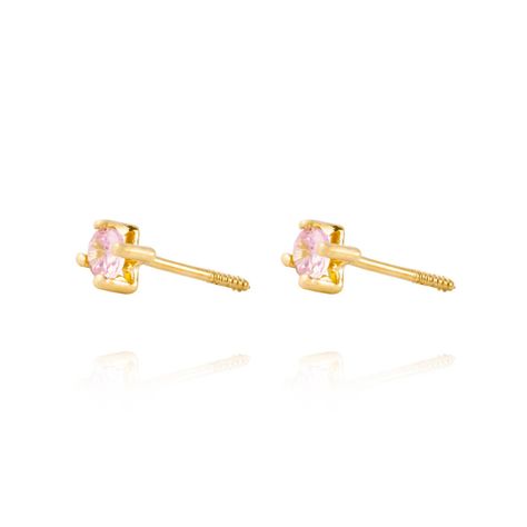 Aros de Oro 18kt Piedra Rosa de Francia de 3mm-1