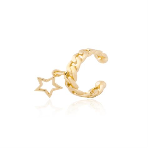 Aros Plata Esterlina 925 Estrella Encadenada Revestido en Oro 18kt-0