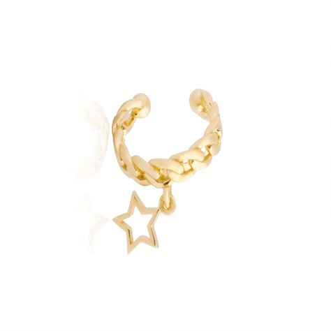 Aros Plata Esterlina 925 Estrella Encadenada Revestido en Oro 18kt-2