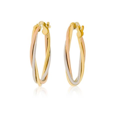 Aros de Oro 18kt Argollas Tipo Torcida  Tricolor-0
