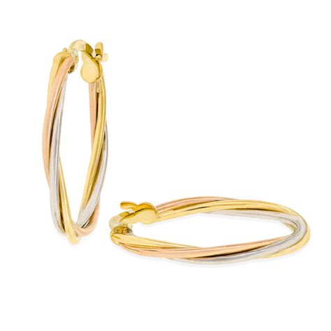 Aros de Oro 18kt Argollas Tipo Torcida  Tricolor-1