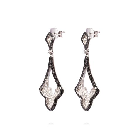 Aros Oro Blanco 18kt Diamantes Negros y Blancos 1,35 Qlts.-0