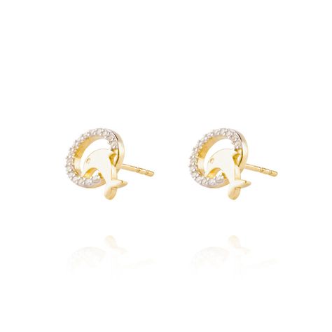 Aros de Oro 18kt Delfin Circón-1