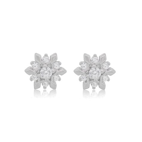 Aros de Plata Esterlina 925 Flor Circon-1