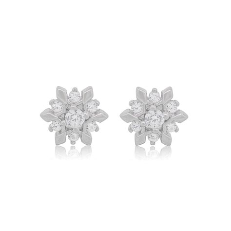 Aros de Plata Esterlina 925 Flor Circon-0