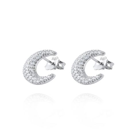 Aros de Plata Esterlina 925 Media Luna Circon Rodio-0