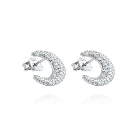 Aros de Plata Esterlina 925 Media Luna Circon Rodio-2