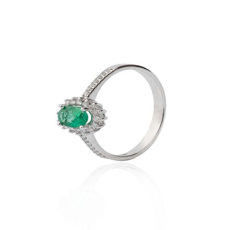 Anillo Oro Blanco 18kt Diamantes 19 Pts y 23 Pts Esmeralda-0
