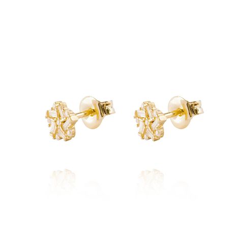 Aros de Oro 18kt Modelo Flor con circón-0