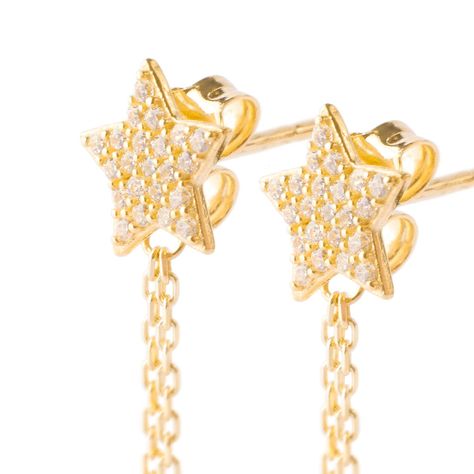 Aros de Oro 18kt Modelo Estrella Colgante-1