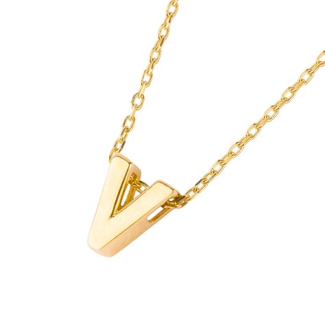 Collar de Oro 18kt Letra V-0