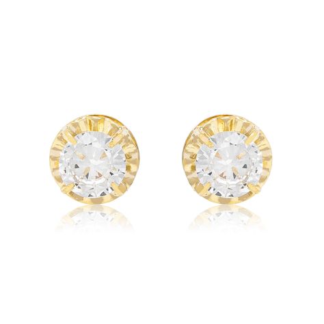 Aros de Oro 18kt Chatón de Circon Circonita 5mm-0